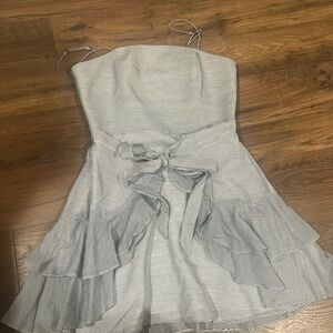 C/MEO Collective Stripe Ruffle Mini Dress Tie Waist Spaghetti Strap Size L